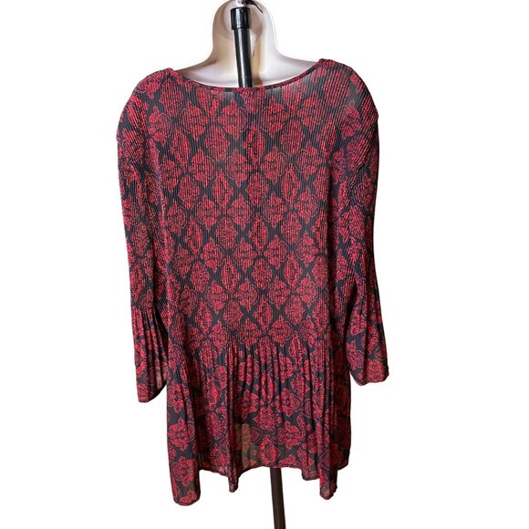 Cathrines Womens Velvet Trim Pleated Black Red Blouse Floral Top Plus Size 4X u - Picture 9 of 12